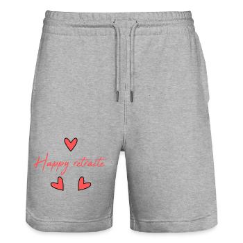 RETIREMENT. RETIREMENT. RETIRED. HAPPY RETIREMENT - Stanley/Stella Trainer Unisex Organic Jogging Shorts - heather grey - Front - Nik (191cm) & Marisol (170cm)