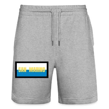 San Marino Flagge Farben - Stanley/Stella Unisex Bio Joggingshorts Trainer  - Grau meliert - Vorne - Nik (191cm) & Marisol (170cm)