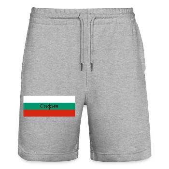Sofia City in Bulgarian Flag - Stanley/Stella Trainer Unisex Organic Jogging Shorts - heather grey - Front - Nik (191cm) & Marisol (170cm)