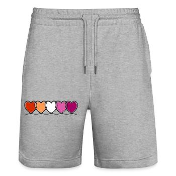 Lesbian Lesbian Hearts - Stanley/Stella Trainer Unisex Organic Jogging Shorts - heather grey - Front - Nik (191cm) & Marisol (170cm)