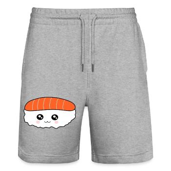 Kawaii, Nigiri, Saumon, Poisson, Riz, Cuisine japonaise - Short de jogging bio TRAINER Stanley/Stella unisexe - gris chiné - Devant - Nik (191cm) & Marisol (170cm)