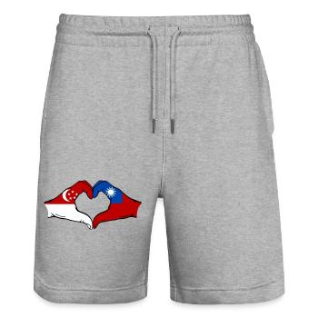 Singapour Taïwan mains forme de coeur - Short de jogging bio TRAINER Stanley/Stella unisexe - gris chiné - Devant - Nik (191cm) & Marisol (170cm)