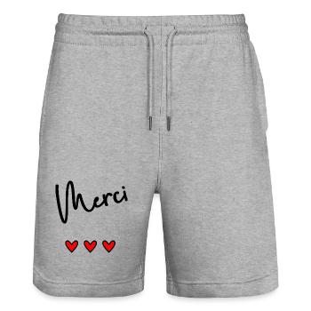 MERCI. MAÎTRESSE. MAÎTRE. MERCI MAÎTRESSE - Short de jogging bio TRAINER Stanley/Stella unisexe - gris chiné - Devant - Nik (191cm) & Marisol (170cm)