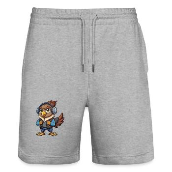 Falke Lustige Zeichentrickfigur Kopfhörer Musik - Stanley/Stella Unisex Bio Joggingshorts Trainer  - Grau meliert - Vorne - Nik (191cm) & Marisol (170cm)