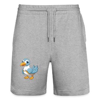 Albatross Mascotte mignonne Personnage de dessin animé Kawaii - Short de jogging bio TRAINER Stanley/Stella unisexe - gris chiné - Devant - Nik (191cm) & Marisol (170cm)