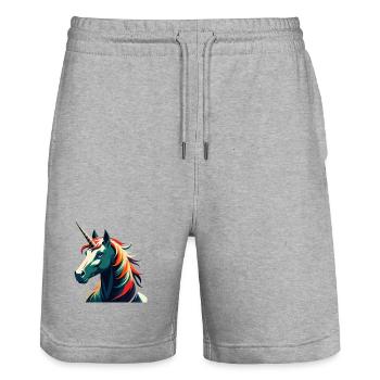 Einhorn Cartoon Figur Buntes Haustier Tier - Stanley/Stella Unisex Bio Joggingshorts Trainer  - Grau meliert - Vorne - Nik (191cm) & Marisol (170cm)