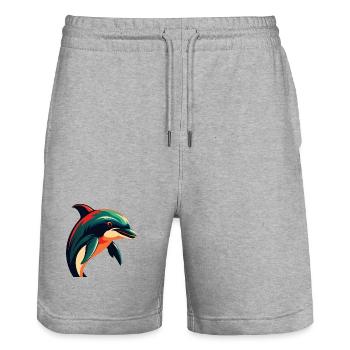 Delphin Cartoon Figur Buntes Haustier Tier - Stanley/Stella Unisex Bio Joggingshorts Trainer  - Grau meliert - Vorne - Nik (191cm) & Marisol (170cm)