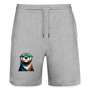 Otter Cartoon Character Colorful Pet Animal - Stanley/Stella Trainer Unisex Organic Jogging Shorts - heather grey - Front - Nik (191cm) & Marisol (170cm)