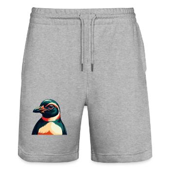 Pinguin Zeichentrickfigur Buntes Haustier Tier - Stanley/Stella Unisex Bio Joggingshorts Trainer  - Grau meliert - Vorne - Nik (191cm) & Marisol (170cm)