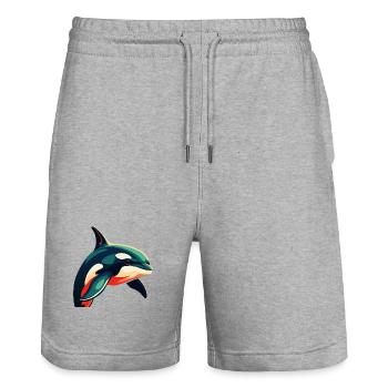Orca Zeichentrickfigur Buntes Haustier Tier - Stanley/Stella Unisex Bio Joggingshorts Trainer  - Grau meliert - Vorne - Nik (191cm) & Marisol (170cm)