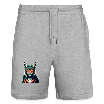 Luchs Zeichentrickfigur Buntes Haustier Tier - Stanley/Stella Unisex Bio Joggingshorts Trainer  - Grau meliert - Vorne - Nik (191cm) & Marisol (170cm)