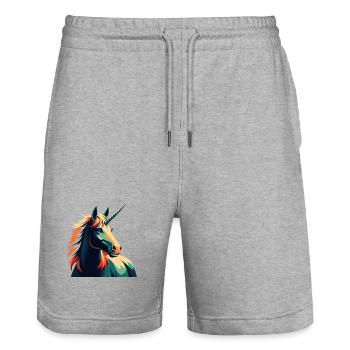 Einhorn Cartoon Figur Buntes Haustier Tier - Stanley/Stella Unisex Bio Joggingshorts Trainer  - Grau meliert - Vorne - Nik (191cm) & Marisol (170cm)