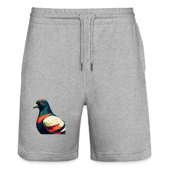 Pigeon Dessin animé Personnage Animal de compagnie coloré - Short de jogging bio TRAINER Stanley/Stella unisexe - gris chiné - Devant - Nik (191cm) & Marisol (170cm)