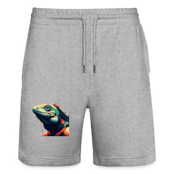 Leguan Cartoon Figur Buntes Haustier Tier - Stanley/Stella Unisex Bio Joggingshorts Trainer  - Grau meliert - Vorne - Nik (191cm) & Marisol (170cm)