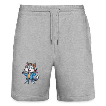 Wolf Lustige Zeichentrickfigur Kopfhörer Musik - Stanley/Stella Unisex Bio Joggingshorts Trainer  - Grau meliert - Vorne - Nik (191cm) & Marisol (170cm)