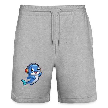 Wal Lustige Zeichentrickfigur Kopfhörer Musik - Stanley/Stella Unisex Bio Joggingshorts Trainer  - Grau meliert - Vorne - Nik (191cm) & Marisol (170cm)