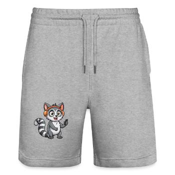 Lemur Lustige Zeichentrickfigur Kopfhörer Musik - Stanley/Stella Unisex Bio Joggingshorts Trainer  - Grau meliert - Vorne - Nik (191cm) & Marisol (170cm)