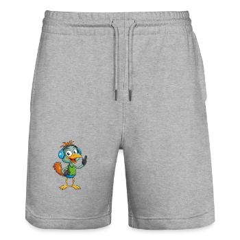 Emu Lustige Zeichentrickfigur Kopfhörermusik - Stanley/Stella Unisex Bio Joggingshorts Trainer  - Grau meliert - Vorne - Nik (191cm) & Marisol (170cm)