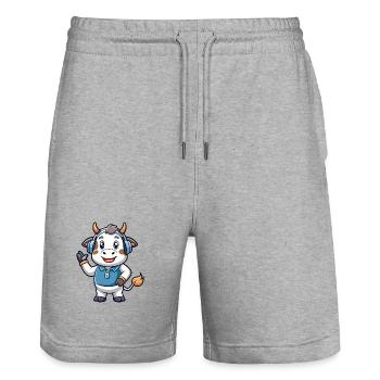 Kuh Lustige Cartoon Figur Kopfhörer Musik - Stanley/Stella Unisex Bio Joggingshorts Trainer  - Grau meliert - Vorne - Nik (191cm) & Marisol (170cm)