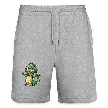 Anaconda Lustige Cartoon Figur Kopfhörer Musik - Stanley/Stella Unisex Bio Joggingshorts Trainer  - Grau meliert - Vorne - Nik (191cm) & Marisol (170cm)