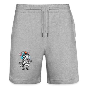 Zebra Lustige Zeichentrickfigur Kopfhörer Musik - Stanley/Stella Unisex Bio Joggingshorts Trainer  - Grau meliert - Vorne - Nik (191cm) & Marisol (170cm)
