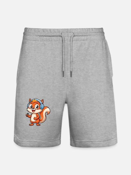 Ekorre Rolig Tecknad Figur Hörlurar Musik - Ekologiska joggingshorts Trainer unisex från Stanley/Stella - gråmelerad