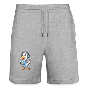 Gans Lustige Zeichentrickfigur Kopfhörer Musik - Stanley/Stella Unisex Bio Joggingshorts Trainer  - Grau meliert - Vorne - Nik (191cm) & Marisol (170cm)