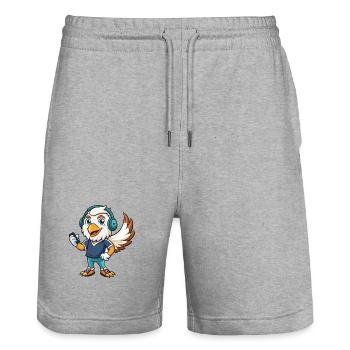 Eagle Funny Cartoon Character Headphone Music - Stanley/Stella Trainer Unisex Organic Jogging Shorts - heather grey - Front - Nik (191cm) & Marisol (170cm)