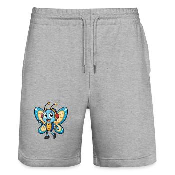 Butterfly Funny Cartoon Character Headphone Music - Stanley/Stella Trainer Unisex Organic Jogging Shorts - heather grey - Front - Nik (191cm) & Marisol (170cm)