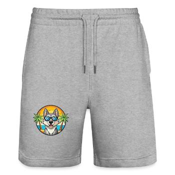 Schwedischer Elchhund Hunderasse Cartoon Sonnenbrille Strand - Stanley/Stella Unisex Bio Joggingshorts Trainer  - Grau meliert - Vorne - Nik (191cm) & Marisol (170cm)
