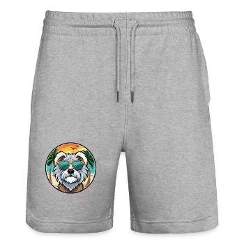 Tibet Terrier Hund Rasse Cartoon Sonnenbrille Strand - Stanley/Stella Unisex Bio Joggingshorts Trainer  - Grau meliert - Vorne - Nik (191cm) & Marisol (170cm)