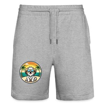 Tibetische Kyi Apso Hunderasse Cartoon Sonnenbrille Strand - Stanley/Stella Unisex Bio Joggingshorts Trainer  - Grau meliert - Vorne - Nik (191cm) & Marisol (170cm)