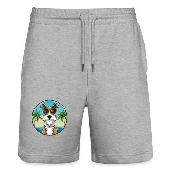 Draht Foxterrier Hunderasse Cartoon Sonnenbrille Strand - Stanley/Stella Unisex Bio Joggingshorts Trainer  - Grau meliert - Vorne - Nik (191cm) & Marisol (170cm)