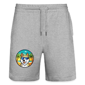 Russisch Europäischer Laika Hund Rasse Cartoon Strand - Stanley/Stella Unisex Bio Joggingshorts Trainer  - Grau meliert - Vorne - Nik (191cm) & Marisol (170cm)