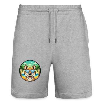 Russischer Jagdhund Rasse Cartoon Sonnenbrille Strand - Stanley/Stella Unisex Bio Joggingshorts Trainer  - Grau meliert - Vorne - Nik (191cm) & Marisol (170cm)