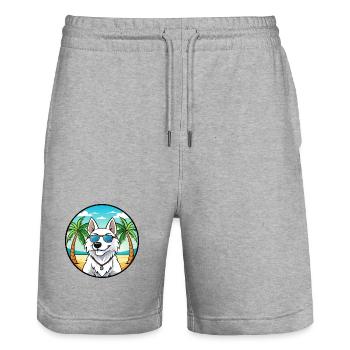 White Shepherd Dog Breed Cartoon Sunglasses Beach - Stanley/Stella Trainer Unisex Organic Jogging Shorts - heather grey - Front - Nik (191cm) & Marisol (170cm)