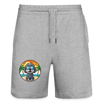 Portugiesische Wasserhundrasse Cartoon Sonnenbrille Strand - Stanley/Stella Unisex Bio Joggingshorts Trainer  - Grau meliert - Vorne - Nik (191cm) & Marisol (170cm)
