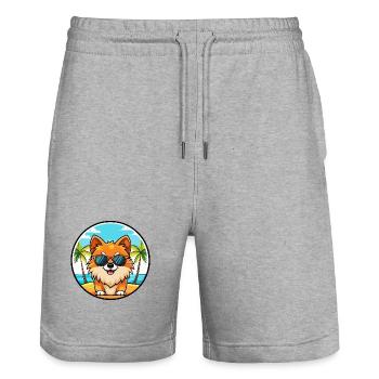 Poméranie Spitz allemand race de chien Cartoon Beach - Short de jogging bio TRAINER Stanley/Stella unisexe - gris chiné - Devant - Nik (191cm) & Marisol (170cm)