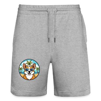 Pembroke Welsh Corgi Hunderasse Cartoon Sonnenbrille - Stanley/Stella Unisex Bio Joggingshorts Trainer  - Grau meliert - Vorne - Nik (191cm) & Marisol (170cm)