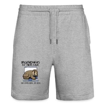 Lustiger Faultier Spruch Faul Büro schlafen - Stanley/Stella Unisex Bio Joggingshorts Trainer  - Grau meliert - Vorne - Nik (191cm) & Marisol (170cm)