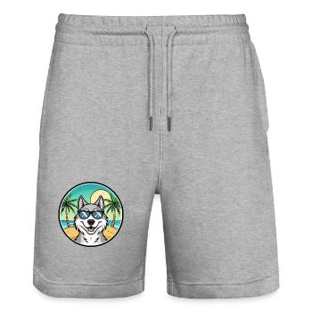Nördliche Inuit Hunderasse Cartoon Sonnenbrille Strand - Stanley/Stella Unisex Bio Joggingshorts Trainer  - Grau meliert - Vorne - Nik (191cm) & Marisol (170cm)