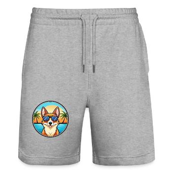 Norwegische Lundehund Hunderasse Cartoon Sonnenbrille - Stanley/Stella Unisex Bio Joggingshorts Trainer  - Grau meliert - Vorne - Nik (191cm) & Marisol (170cm)