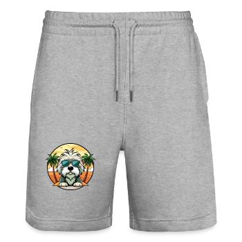 Vieux chien de berger anglais race dessin animé lunettes de soleil plage - Short de jogging bio TRAINER Stanley/Stella unisexe - gris chiné - Devant - Nik (191cm) & Marisol (170cm)