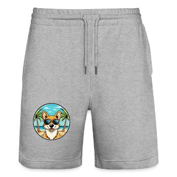 Lunettes de soleil de dessin animé de race de chien chantant de Nouvelle-Guinée - Short de jogging bio TRAINER Stanley/Stella unisexe - gris chiné - Devant - Nik (191cm) & Marisol (170cm)