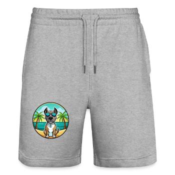 Deutsche Dogge Hunderasse Cartoon Sonnenbrille Strand - Stanley/Stella Unisex Bio Joggingshorts Trainer  - Grau meliert - Vorne - Nik (191cm) & Marisol (170cm)