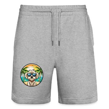 Maltipoo Hunderasse Cartoon Sonnenbrille Strand - Stanley/Stella Unisex Bio Joggingshorts Trainer  - Grau meliert - Vorne - Nik (191cm) & Marisol (170cm)