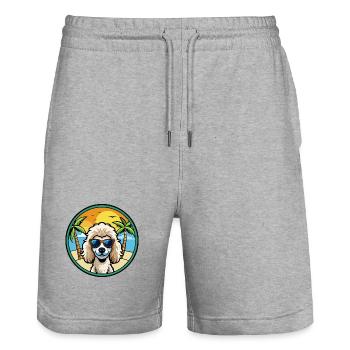 Miniaturpudel Hunderasse Cartoon Sonnenbrille Strand - Stanley/Stella Unisex Bio Joggingshorts Trainer  - Grau meliert - Vorne - Nik (191cm) & Marisol (170cm)