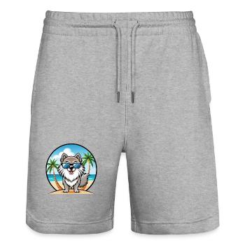 Keeshond Chien Race Dessin Animé Lunettes de Soleil Plage - Short de jogging bio TRAINER Stanley/Stella unisexe - gris chiné - Devant - Nik (191cm) & Marisol (170cm)