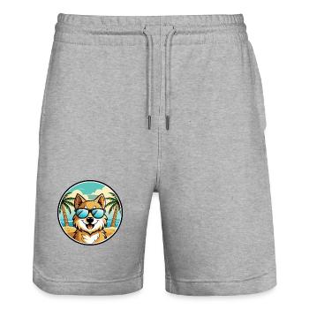 Lunettes de soleil de dessin animé de race de chien Spitz allemand plage - Short de jogging bio TRAINER Stanley/Stella unisexe - gris chiné - Devant - Nik (191cm) & Marisol (170cm)