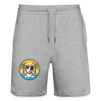 Estnischer Windhund Rasse Cartoon Sonnenbrille Strand - Stanley/Stella Unisex Bio Joggingshorts Trainer  - Grau meliert - Vorne - Nik (191cm) & Marisol (170cm)